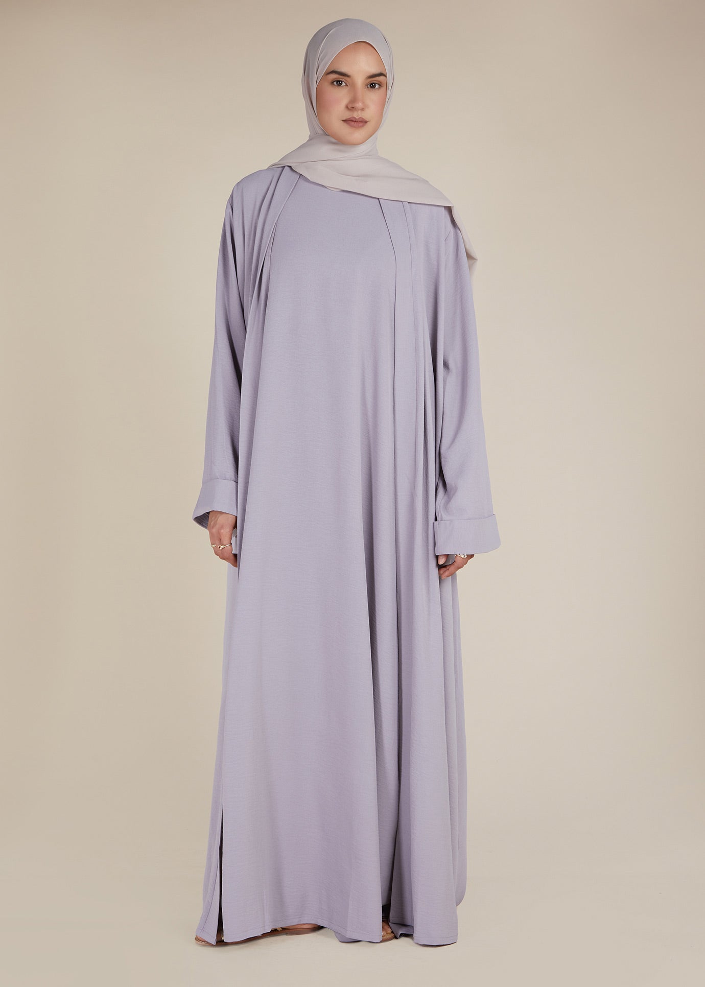 purple abaya dress Muslim Women 3 Layer Chiffon Open Abaya Dress With Hijab