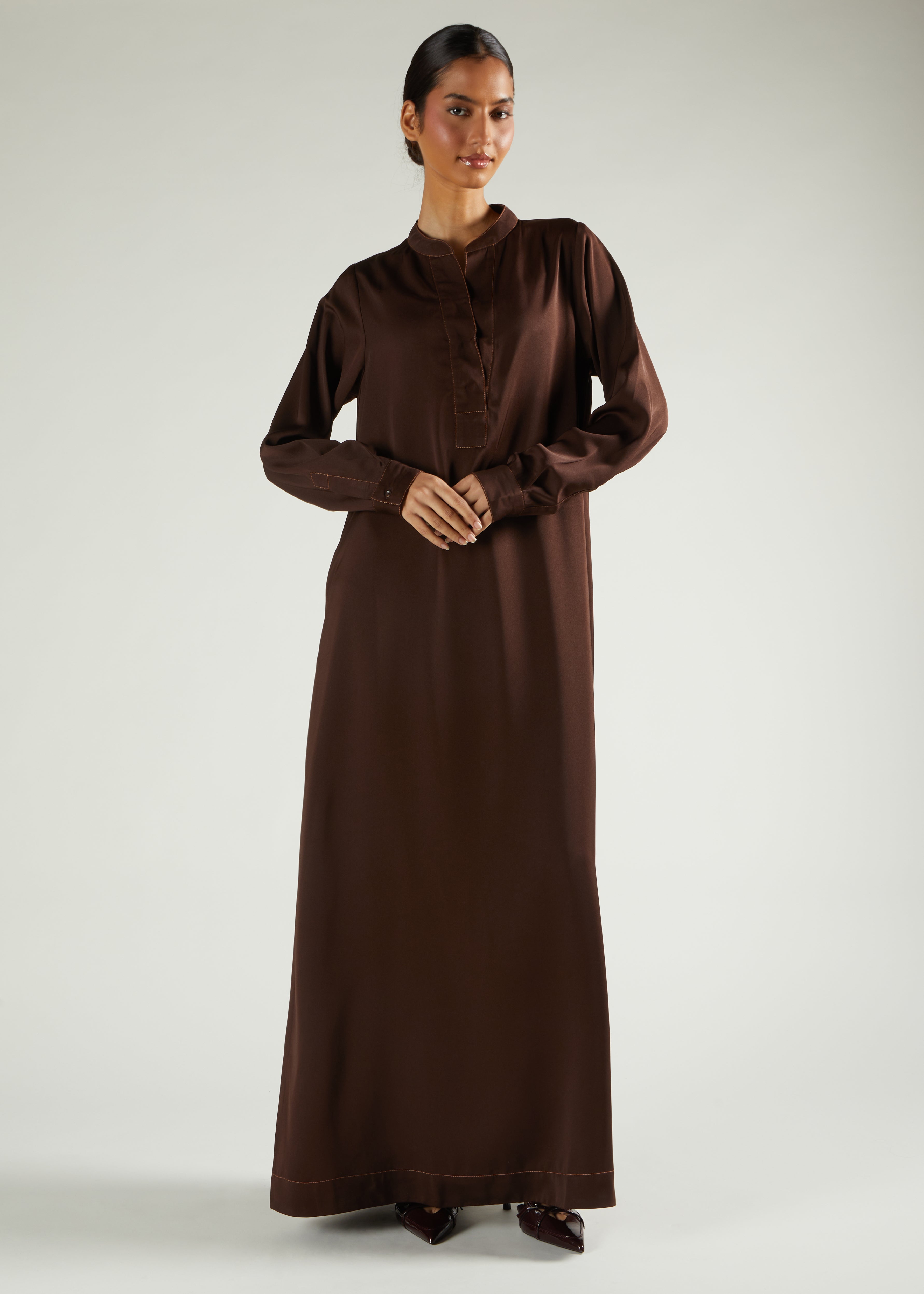 brown abaya dress Muslim Women's Soft Stretch Two Piece Open Abaya & Dress Set