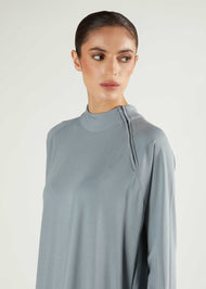 Ribbed Zip Abaya Dusty Blue