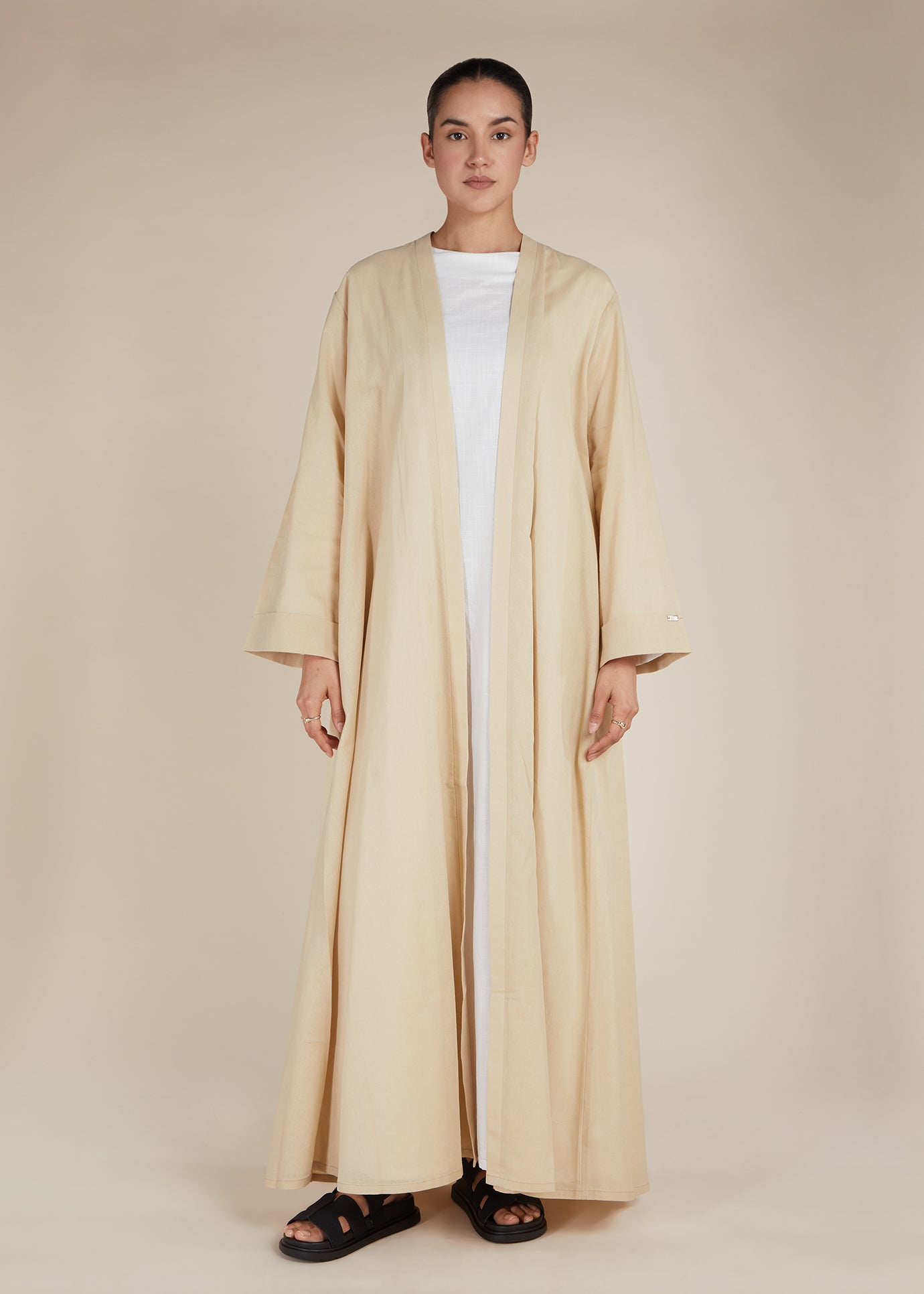 Linen Feel Open Abaya Nude | Modest Abayas | Aab Modest Wear Linen Feel Open Abaya Nude | Modest Abayas | Aab Modest Wear