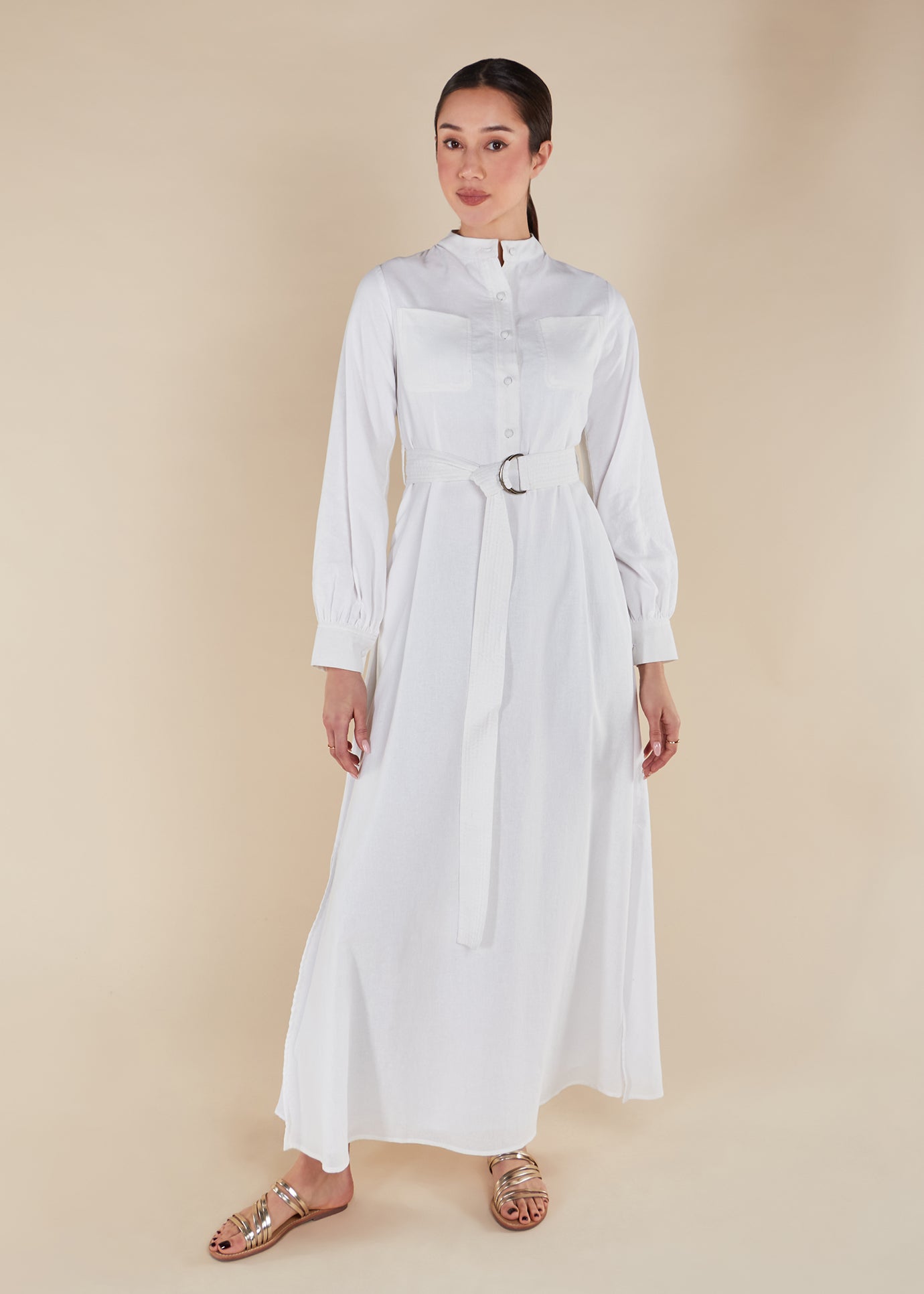 Linen Mandarin Neck Maxi | Modest Maxi Dresses | Aab Modest Wear S / 58 Linen Mandarin Neck Maxi | Modest Maxi Dresses | Aab Modest Wear S / 58