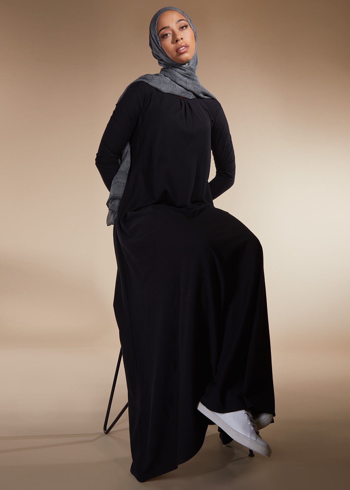 fitted abaya dress Slim Fit Cotton-Linen Abaya LM100 Modest Tie-Back Eid Dress LumosModesty