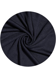 Effortless to style and incredibly comfortable to wear, with a subtle sheen. The medium-thick weight is soft, breathable, fully opaque and durable. Jersey works well in all climates, can be worn without an under scarf or pins, and makes a great option for working out. Navy blue.