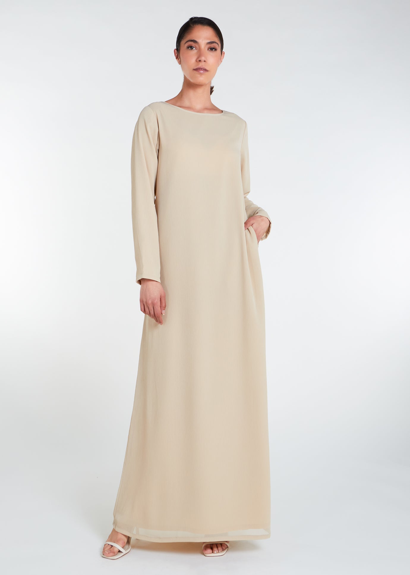 cream dress hijab Cream Hijab Evening Dress 9474-01