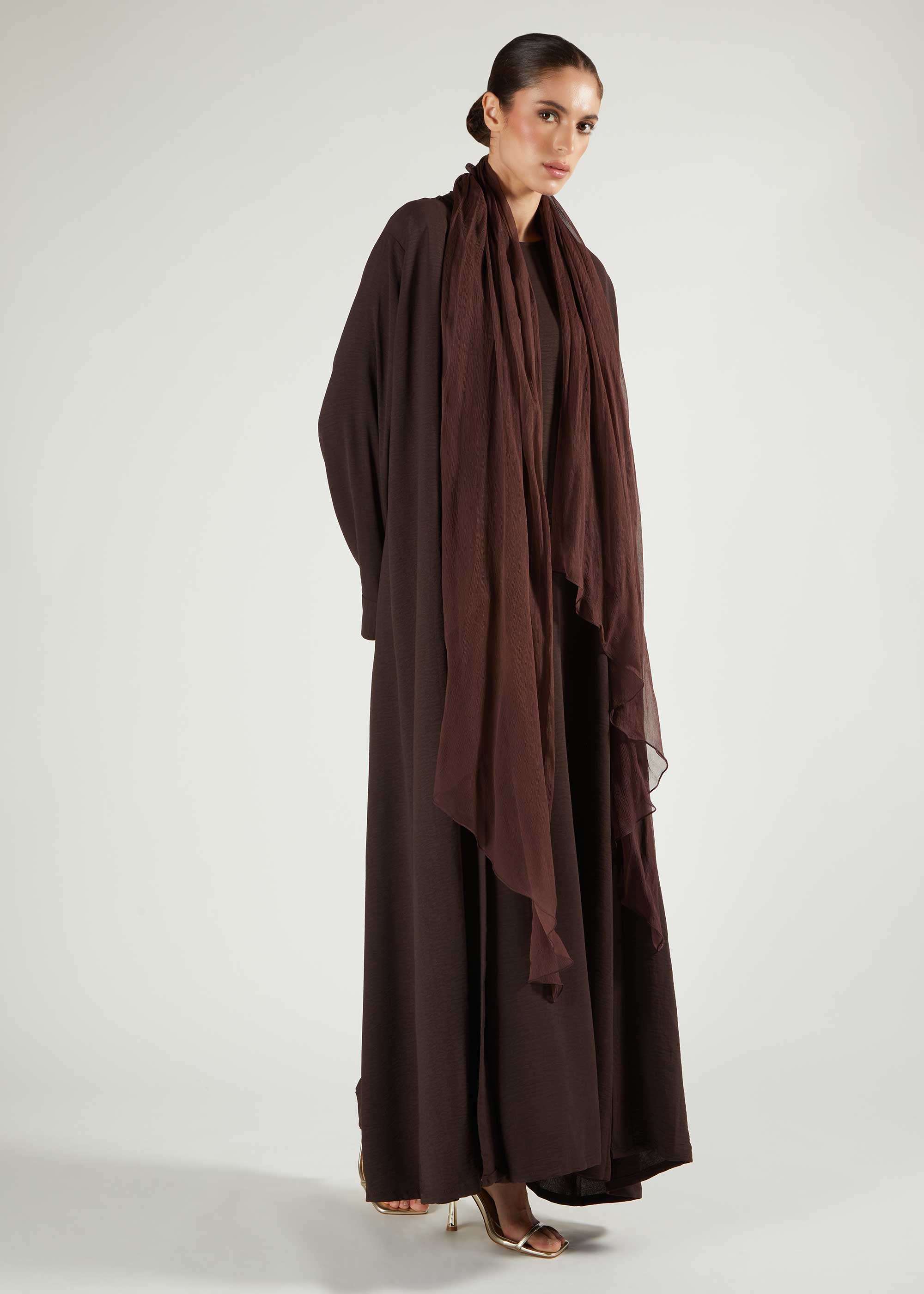 brown abaya dress Elegant Satin Abaya with Rhinestone Cape