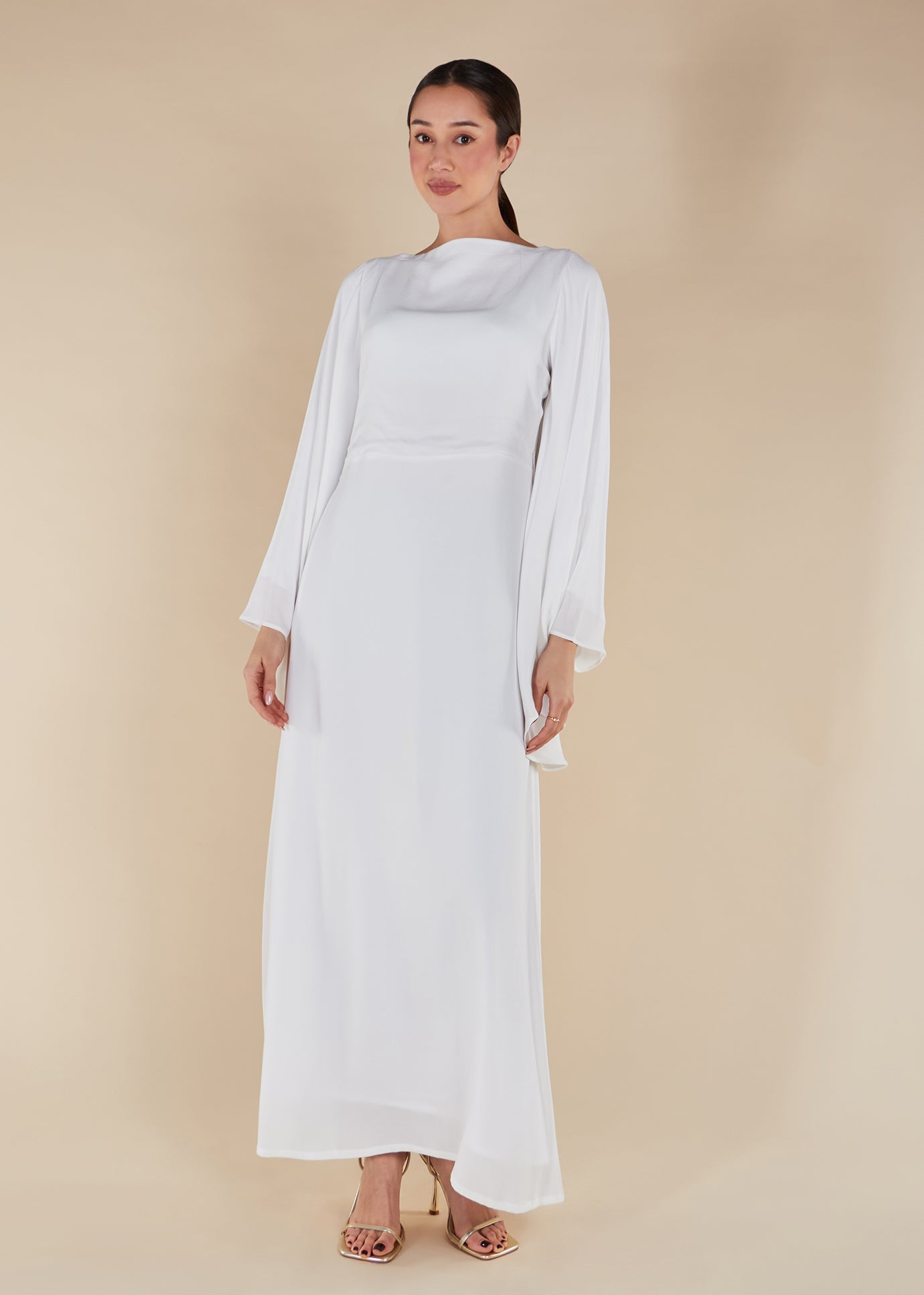 white abaya dress Long Line | Modest Abayas hang dry and iron recommended Floaty Sleeve Abaya White |