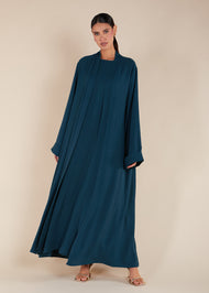 Two Piece Open Abaya With Slip Blue