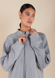 Front Zip Abaya Grey