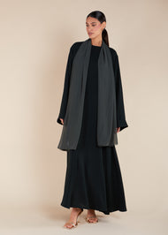 Two Piece Open Abaya with Slip Dark Green