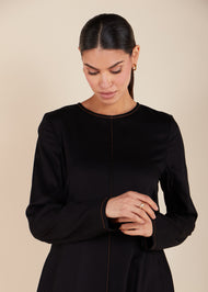 Contrast Stitch Abaya Black