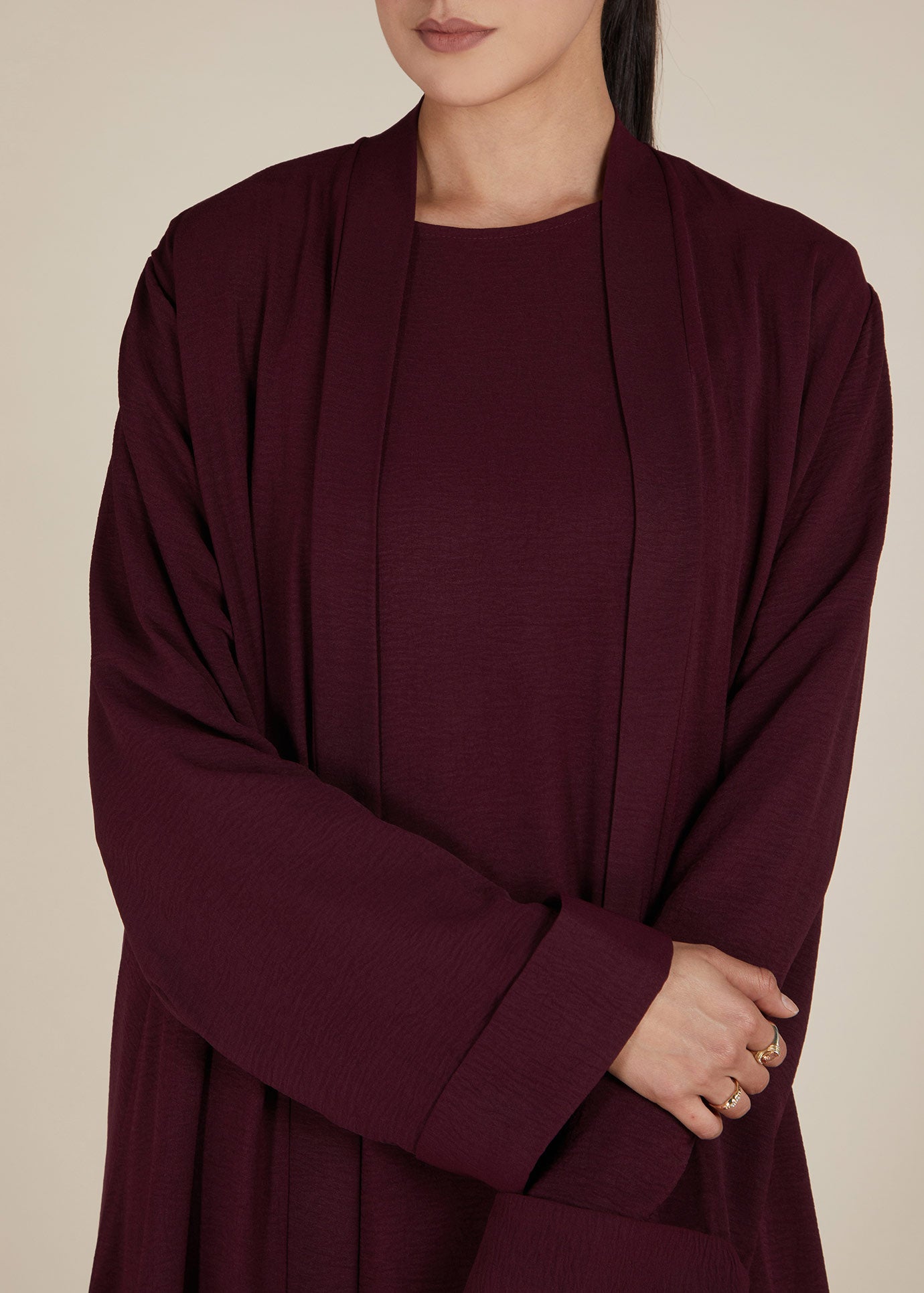 burgundy abaya dress Two Piece Open Abaya With Slip Burgundy