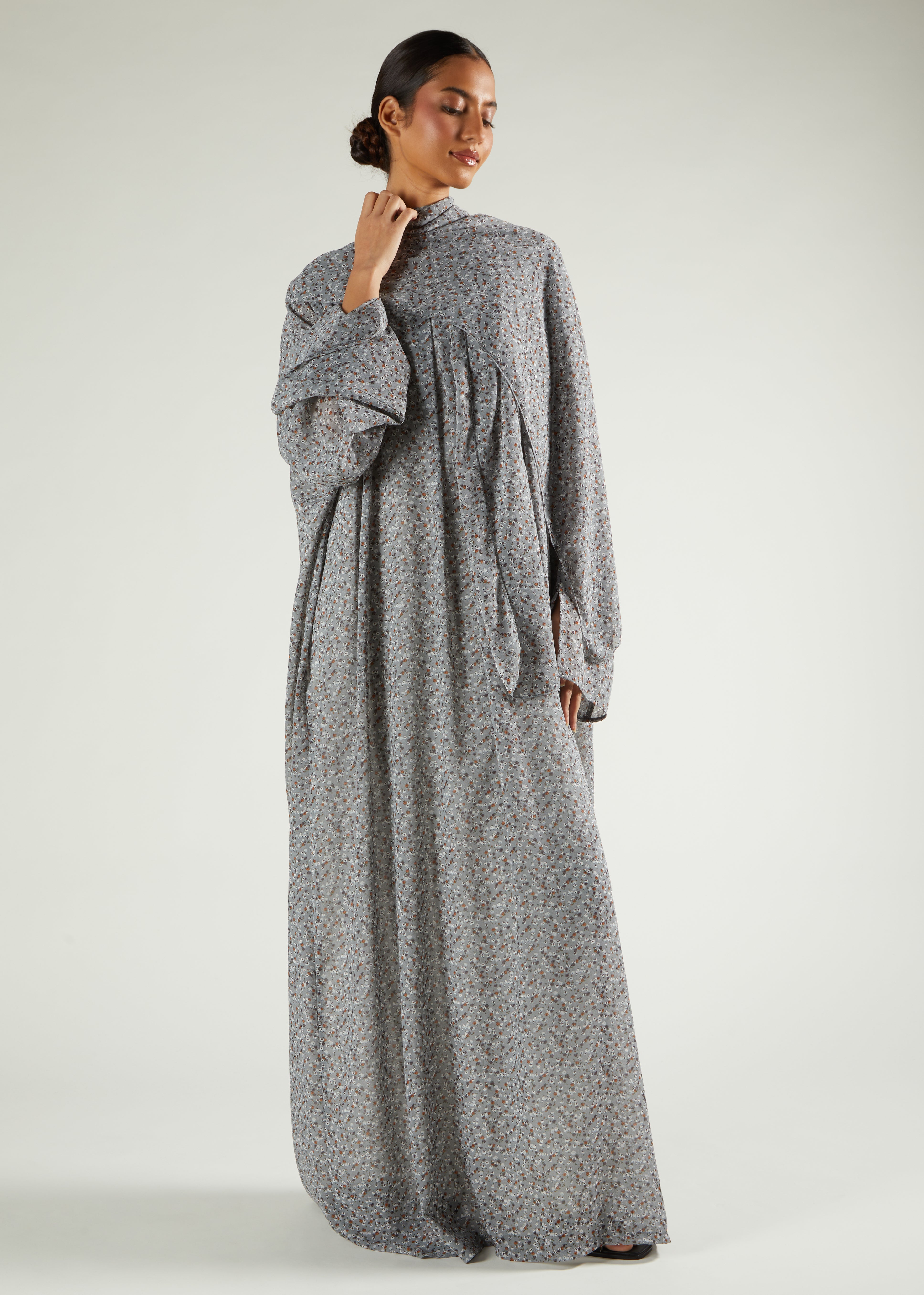 Grey Floral Prayer Abaya & Hijab | Modest Prayer Outfits | Aab Modest Wear Grey Floral Prayer Abaya & Hijab | Modest Prayer Outfits | Aab Modest Wear