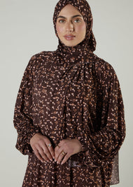 Printed Prayer Abaya Beige Flower
