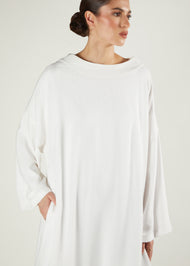 Boat Neck Abaya Off White