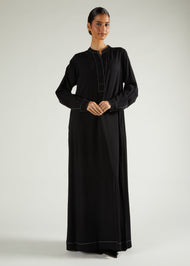 Contrast Stitch Abaya Black