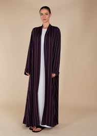 Pinstripe Plum Open Abaya