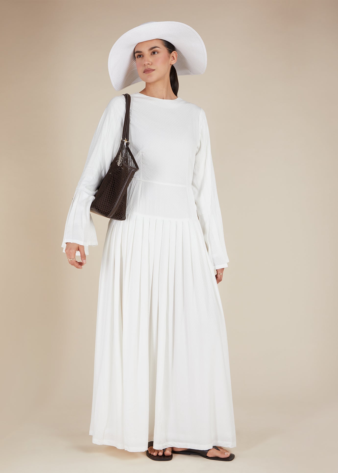 Fan Sleeve Maxi White | Modest Maxi Dresses | Aab Modest Wear M / 52 Fan Sleeve Maxi White | Modest Maxi Dresses | Aab Modest Wear M / 52