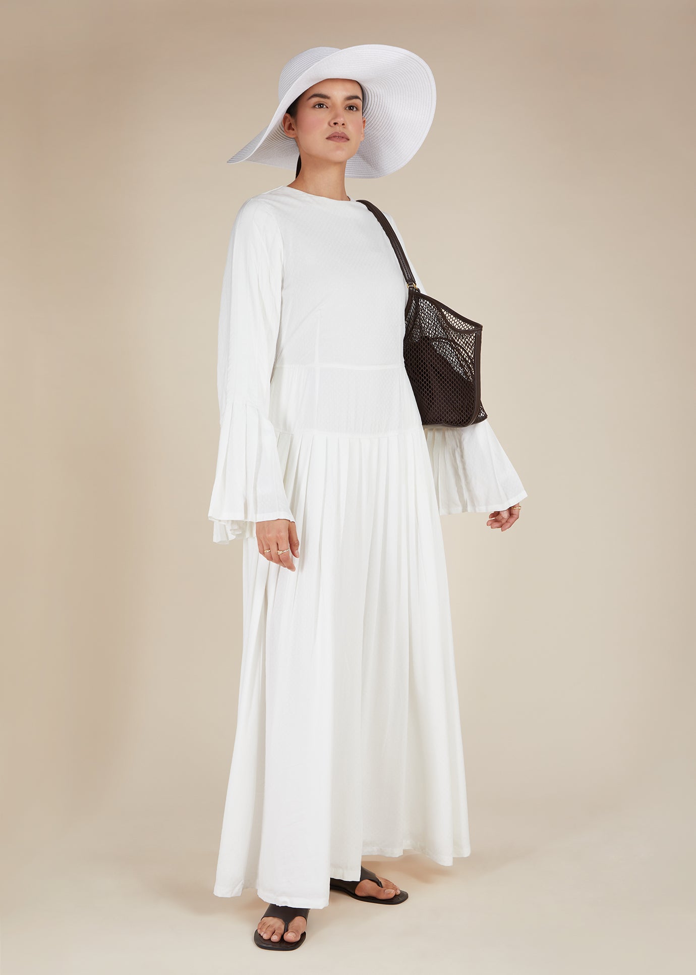 Fan Sleeve Maxi White | Modest Maxi Dresses | Aab Modest Wear M / 52 Fan Sleeve Maxi White | Modest Maxi Dresses | Aab Modest Wear M / 52
