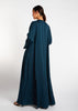 Lace Trim Open Abaya Green