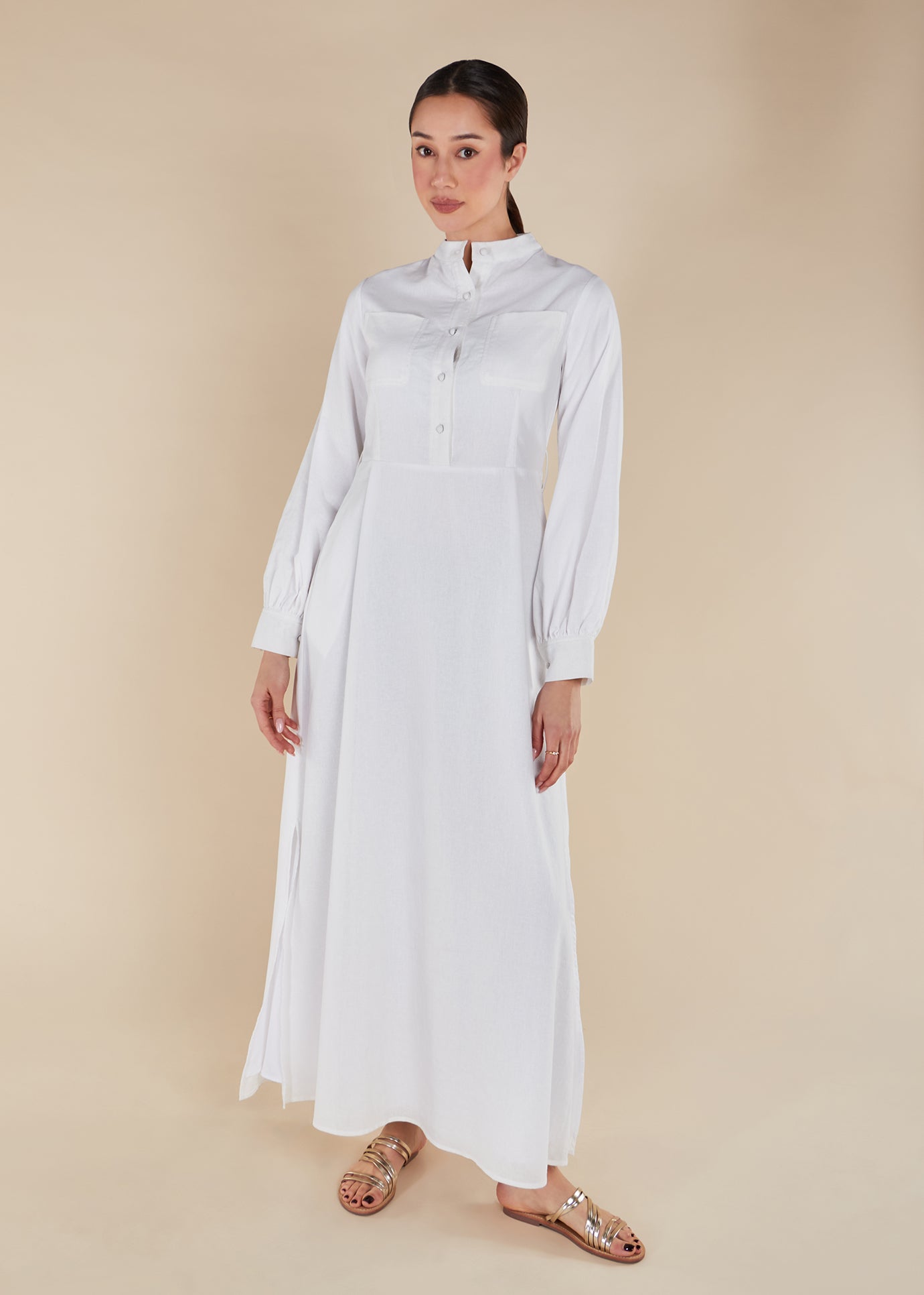 Linen Mandarin Neck Maxi | Modest Maxi Dresses | Aab Modest Wear S / 58 Linen Mandarin Neck Maxi | Modest Maxi Dresses | Aab Modest Wear S / 58