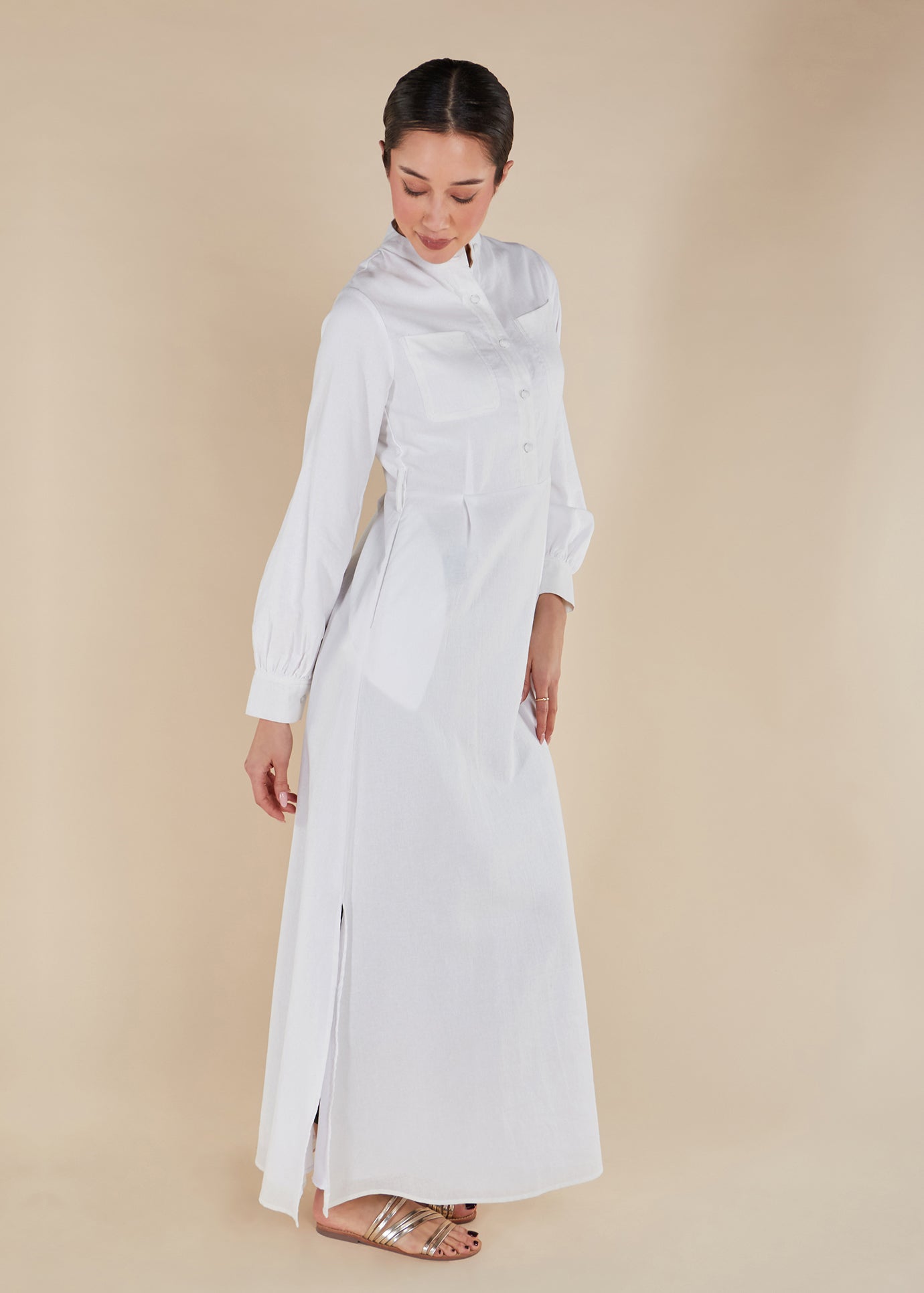maxi modest dresses for women Linen Mandarin Neck Maxi | Modest Maxi Dresses