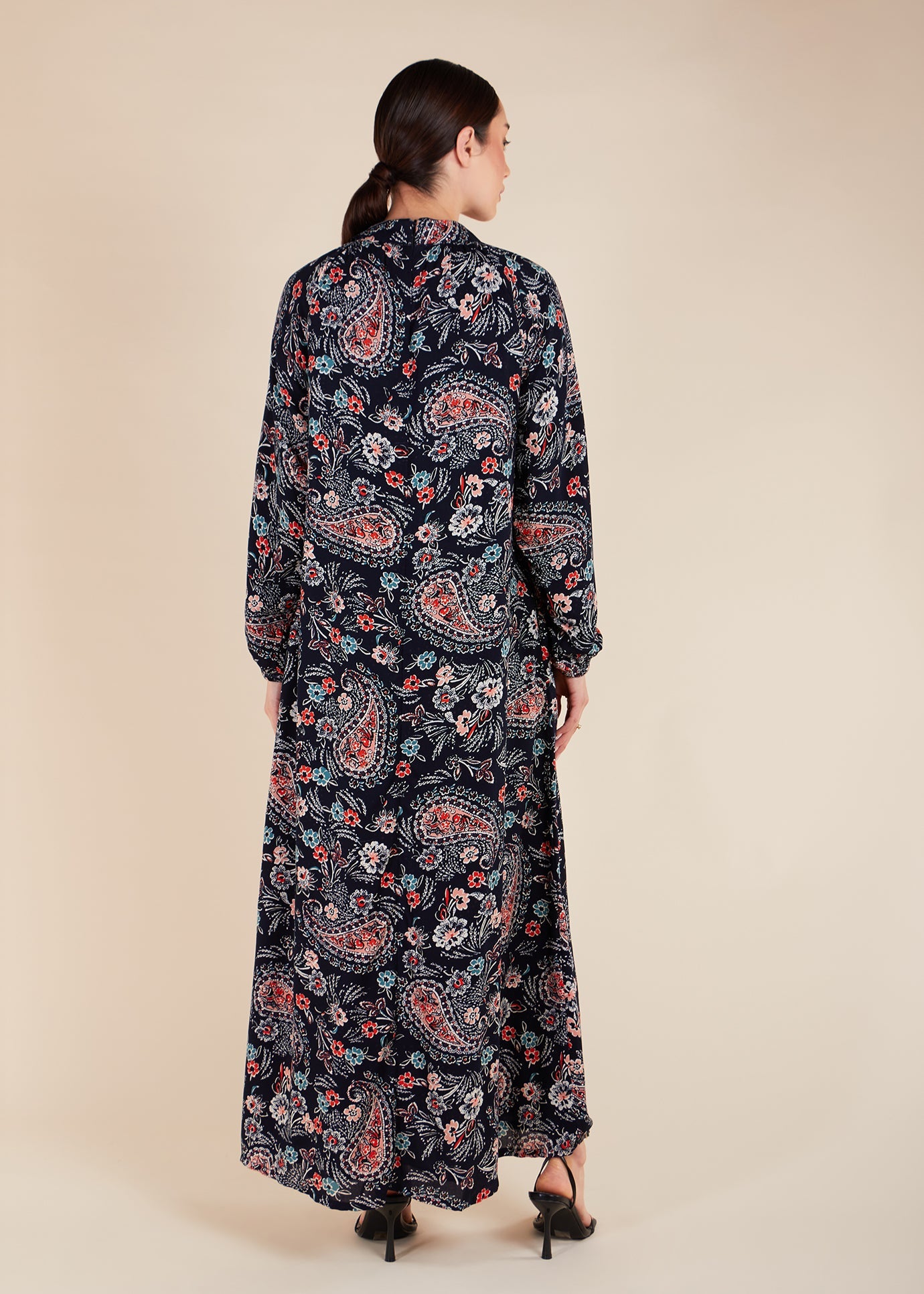navy blue paisley dress Floral Paisley Milkmaid Maxi Dress