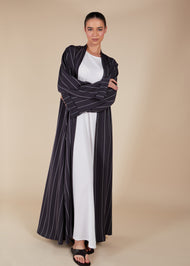 Pinstripe Grey Open Abaya