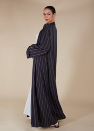 Pinstripe Grey Open Abaya