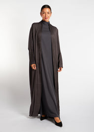 Pleated Open Abaya Charcoal