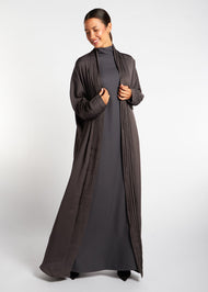 Pleated Open Abaya Charcoal