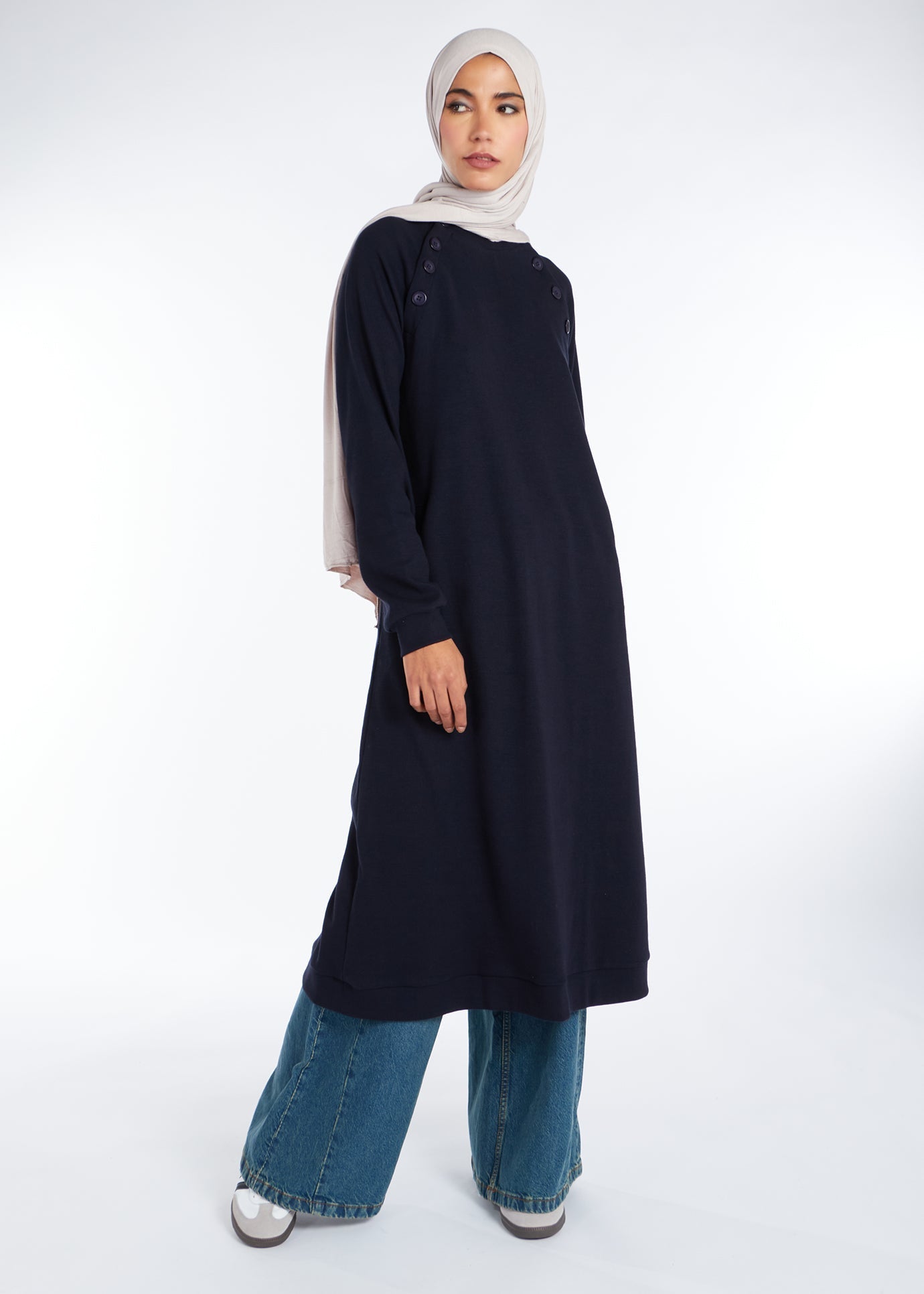 Ribbed Button Midi Navy – Aab