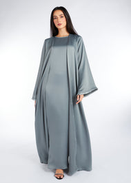 Fringed Open Abaya Sage | Abayas | Aab Modest Wear