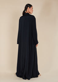 Self Print Open Abaya Black