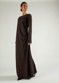 Side Pleat Abaya Dark Brown