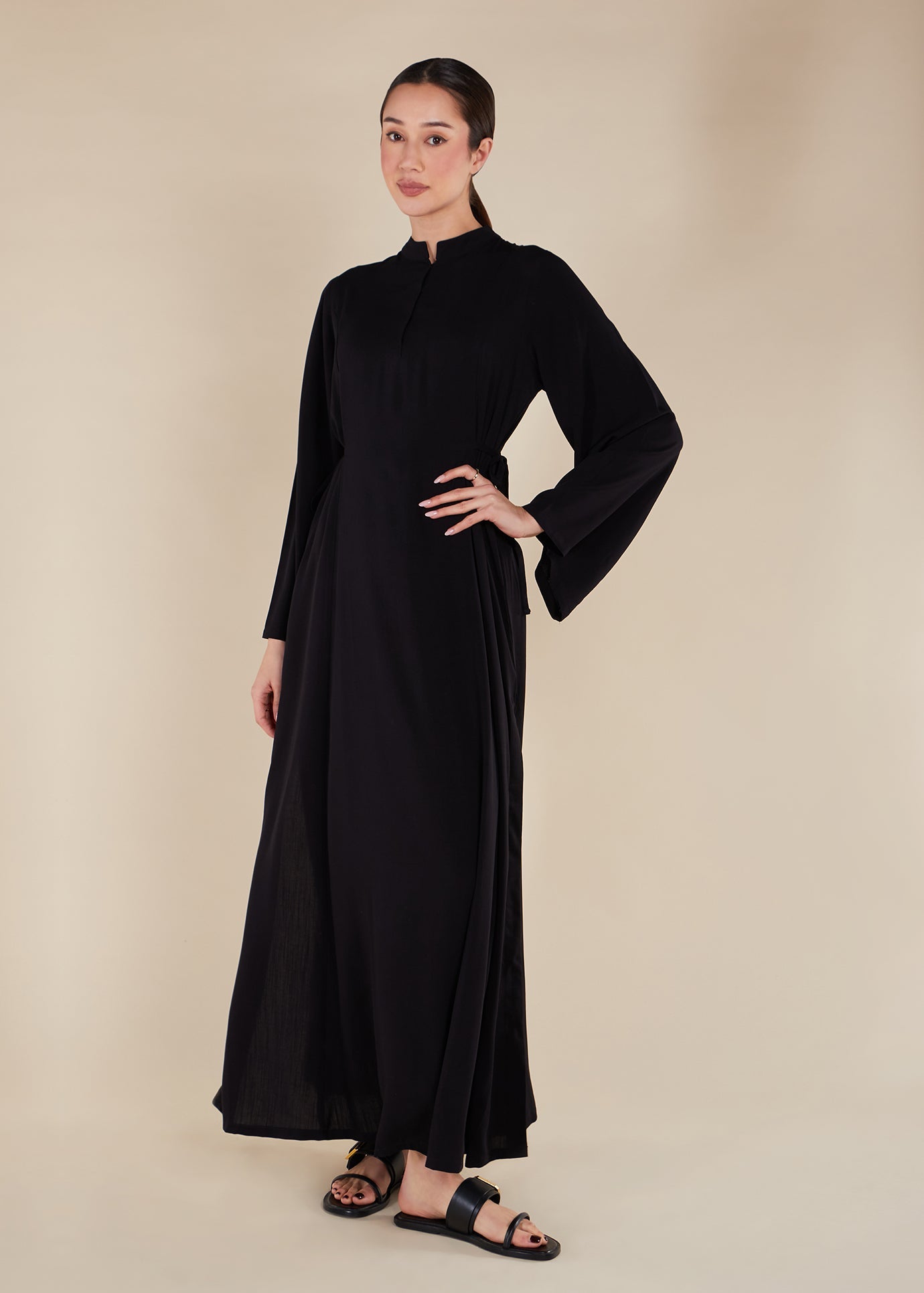 black modest maxi dress Modest Formal Satin Dress G531 Black