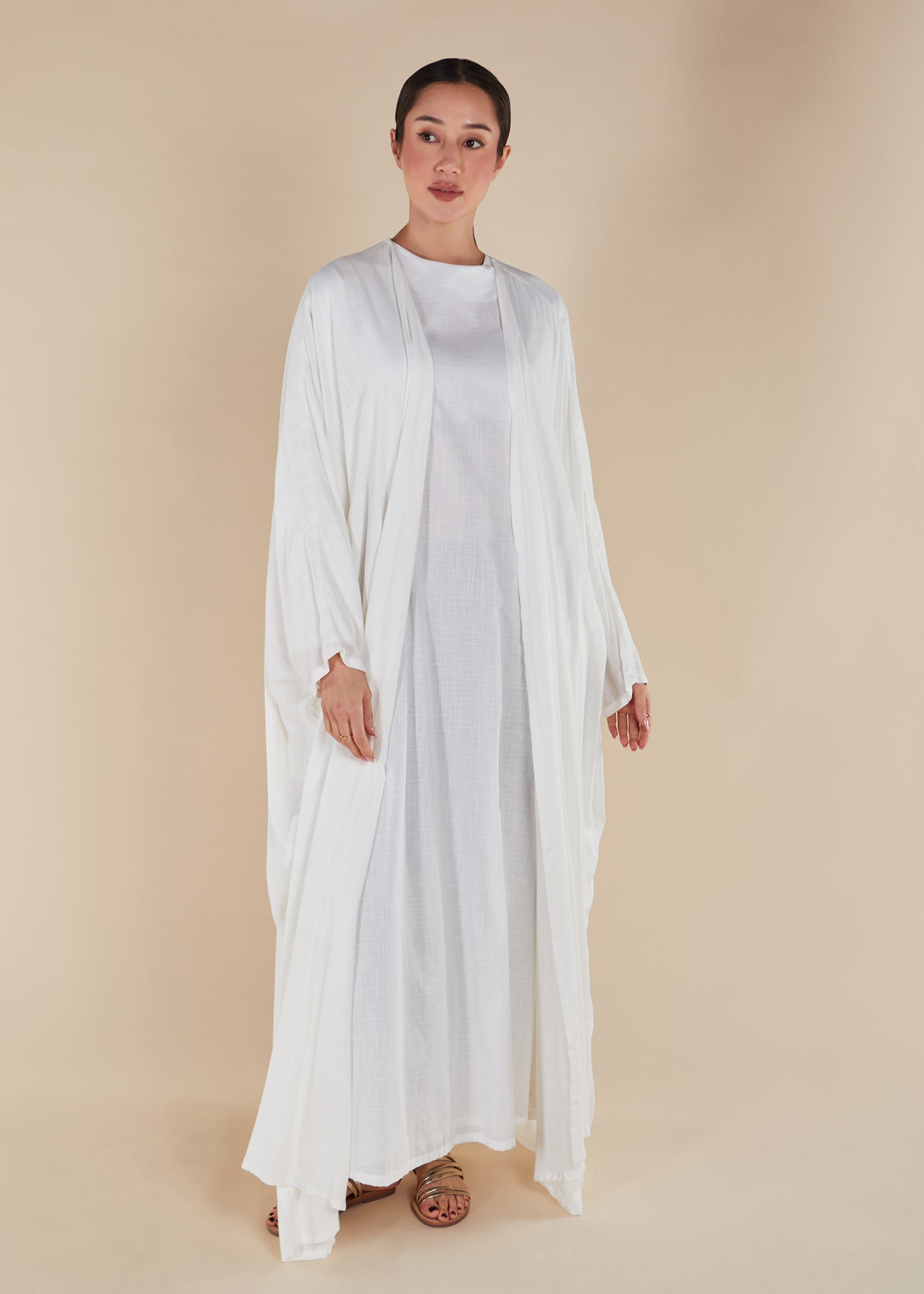 Twill Open Abaya White | Modest Open Abayas Twill Open Abaya White | Modest Open Abayas