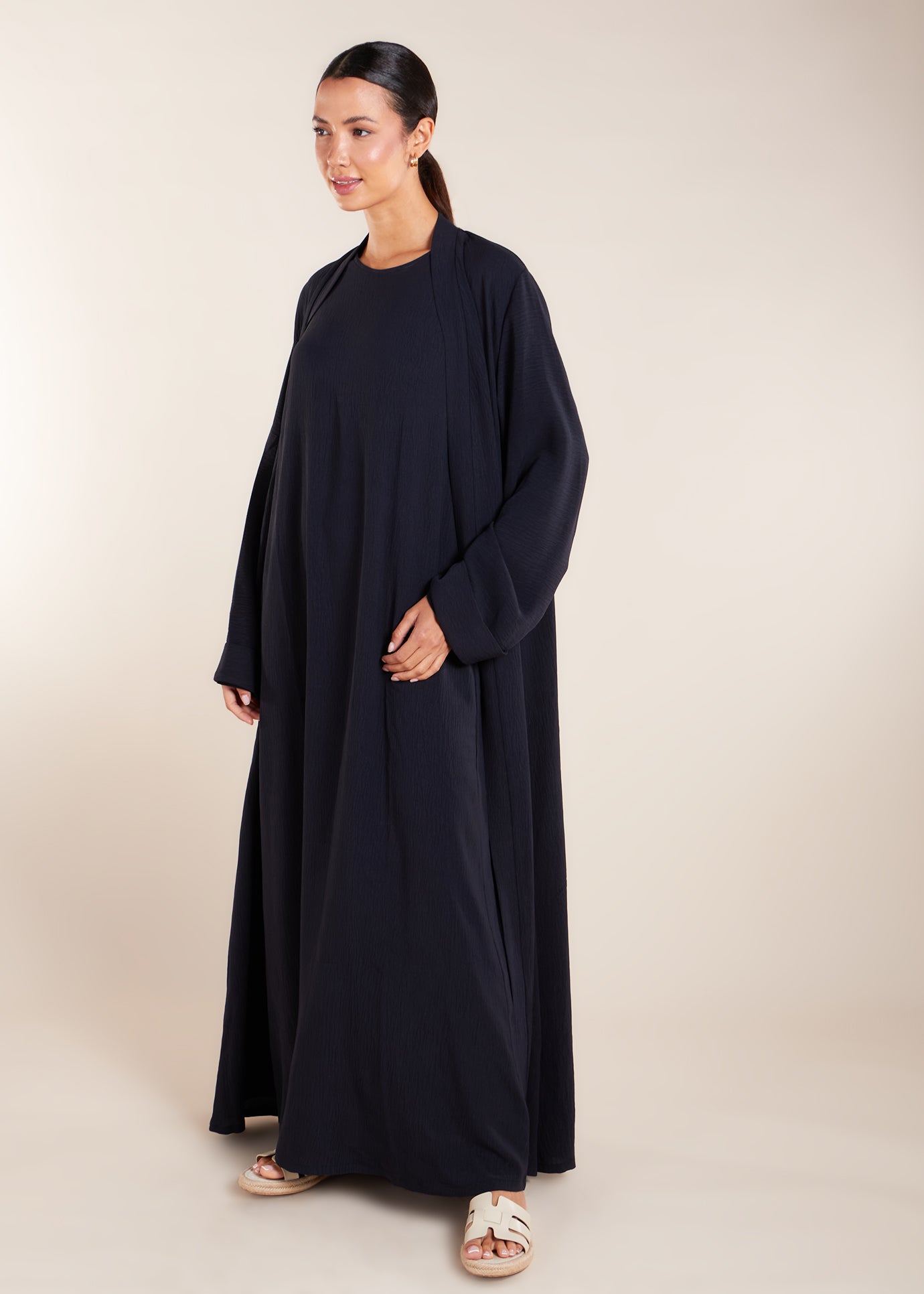 Two Piece Open Abaya with Slip Navy | Modest Co Ords