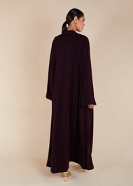 Two Piece Open Abaya with Slip Aubergine