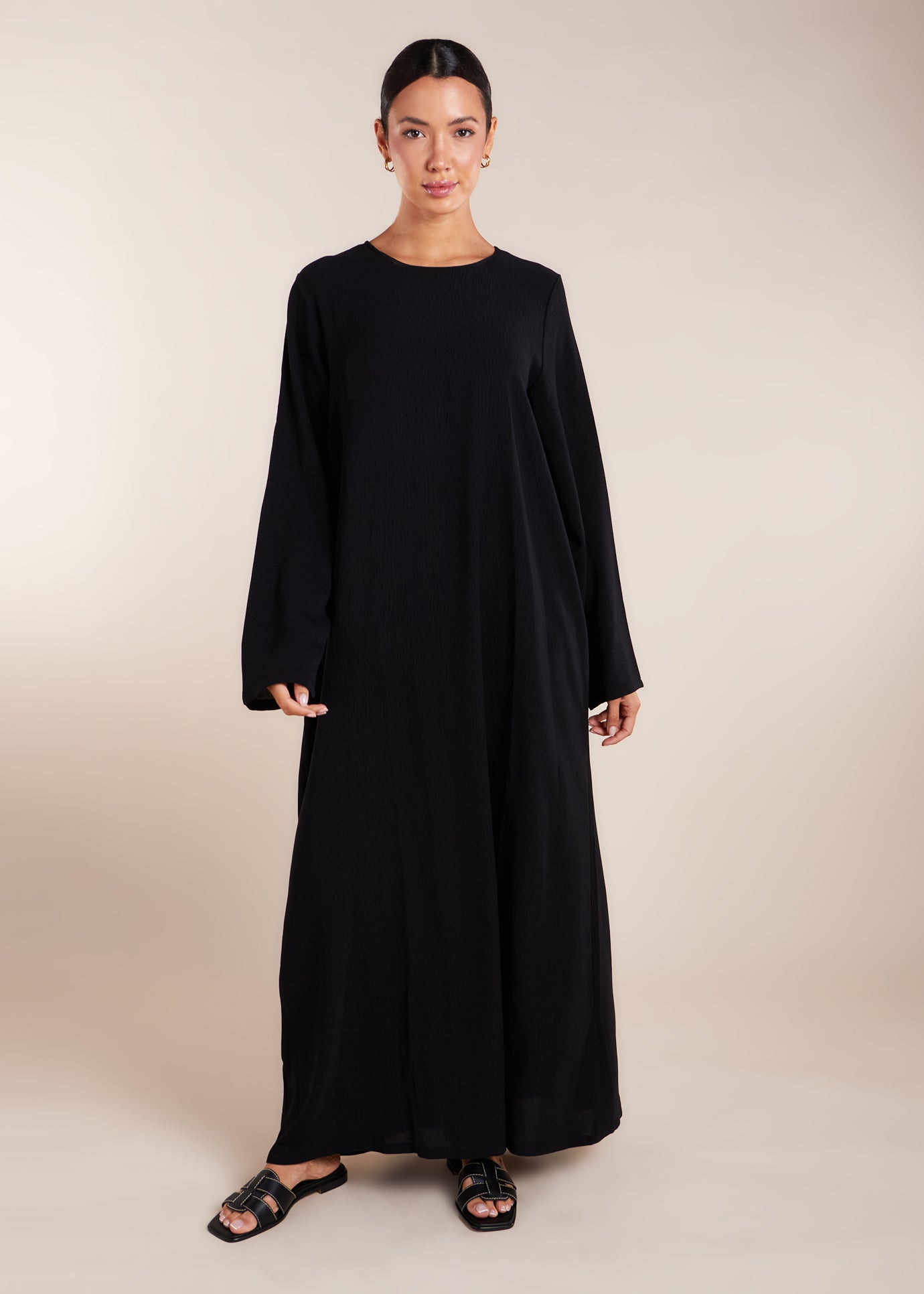 Two Piece Open Abaya with Slip Black Two Piece Open Abaya with Slip Black