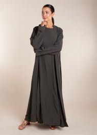 Two Piece Open Abaya with Slip Khaki