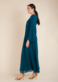 Waist Pleat Abaya Sea Green