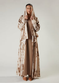 Beige & Brown Open Abaya