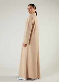 Turtle Neck Abaya Beige