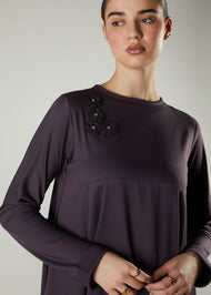 Crochet Flare Abaya Plum