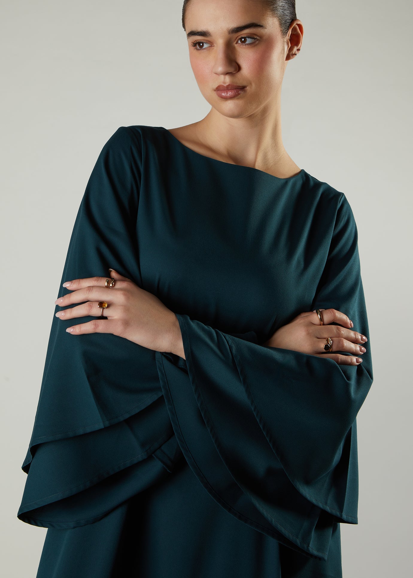 modest drop waist dress New Summer Satin Long Sleeve Dress | Modest Fashion Waist Drop Long Dress Set (MS079)